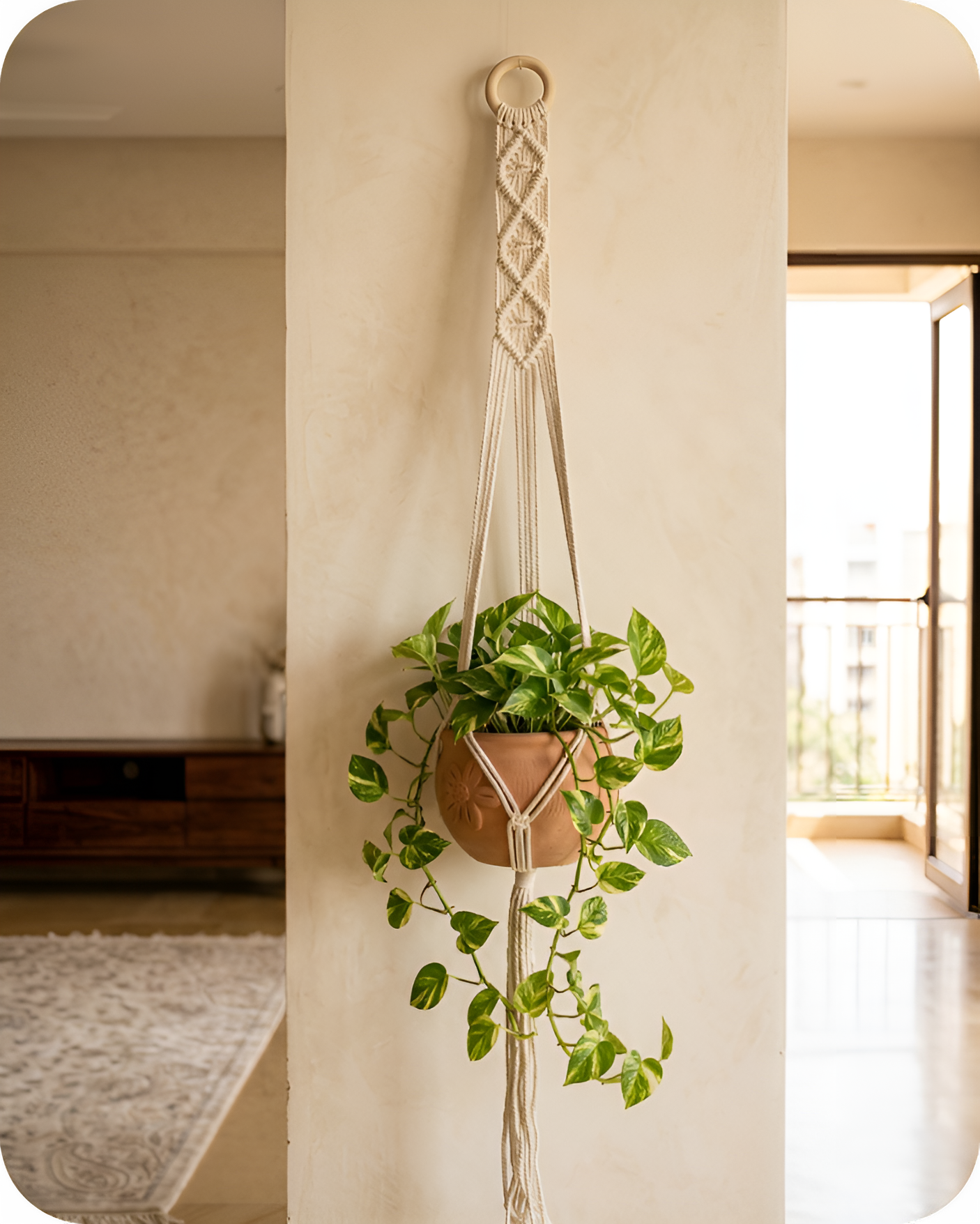Cedar-Macramé Plant Holder