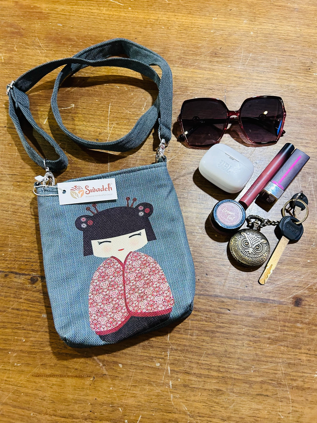 Greyish Blue Kawaii Sling Bag